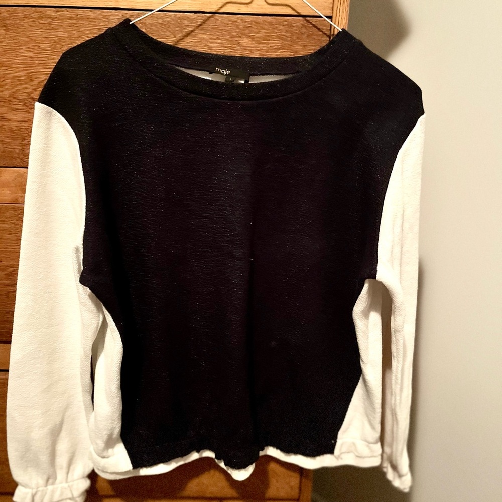 Maje Navy and Cream Long Sleeve Top